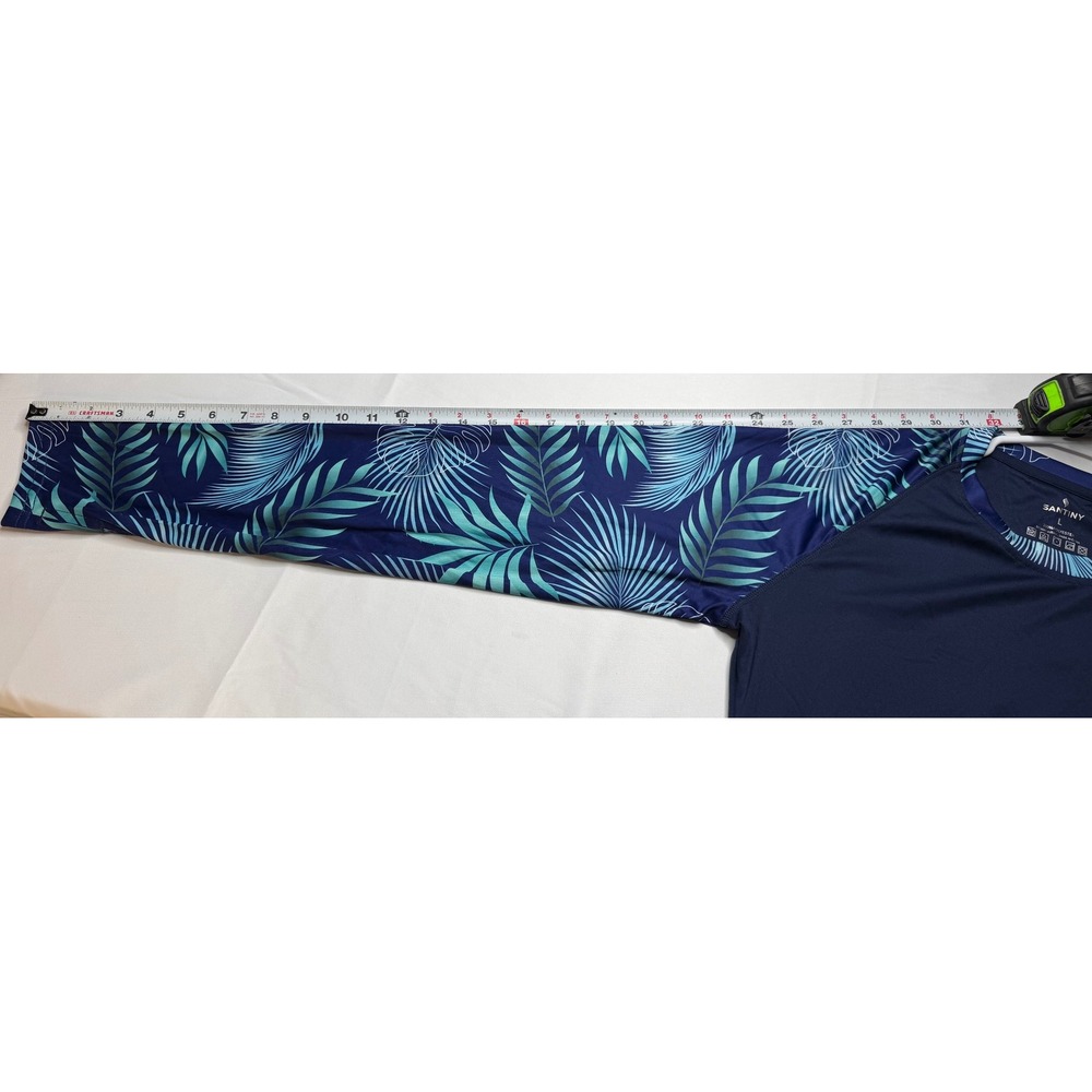 Santiny Womens Navy Tropical Long Sleeve Rash Guard UPF 50+ Swim Shirt Large - Picture 6 of 9